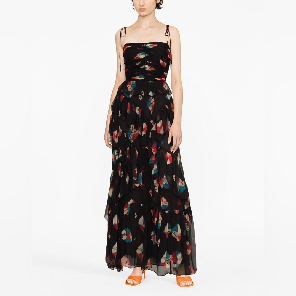 Ulla Johnson Aveline tiered ruffled printed silk-crepon gown